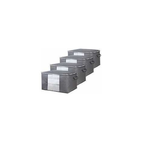 Set di 4 sacchi portaoggetti grandi in tessuto non tessuto da riporre sotto il letto con maniglia per piumoni, vestiti, trapunte, coperte, cuscini, giocattoli, 60 x 40 x 35 cm, grigio - Crezuo