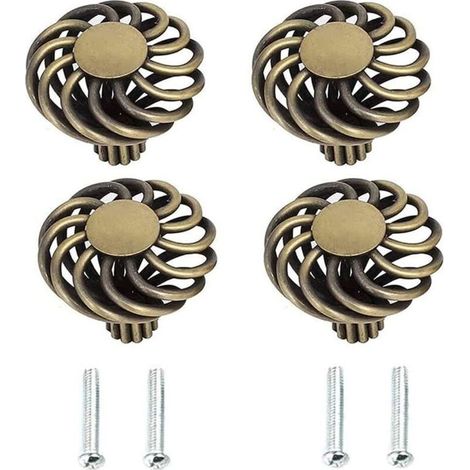 4 Pièces Poignée de Meuble en Bronze Antique, Cage à Oiseaux Vintage Boutons de Porte D'armoire, Meuble Poignée De Porte avec Vis, pour Tiroir, Porte, Armoire (1/4)