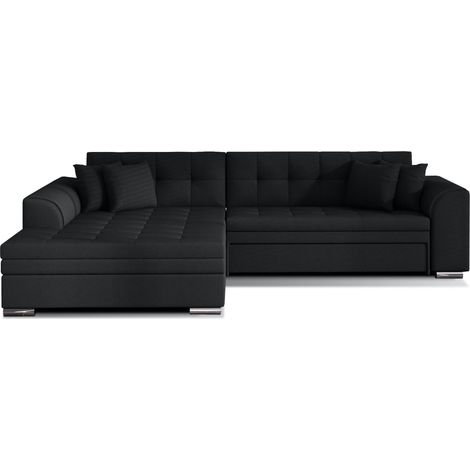 Canapé d'angle convertible tissu LOOKA - Pieds métal chromé-Noir-angle gauche (1/5)
