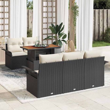Conjunto de sofá de jardín 6 pcs Negro Poliratán (1/5)