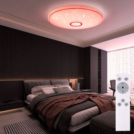 Deckenleuchte Smart LED dimmbar Deckenlampe Farbwechsel App Deckenlampe mit Sprachsteuerung per App, Farbwechsel, Chromring, 1x 30 W 2250lm 3000-6000K, DxH 68x9 cm