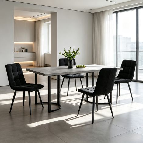 Ensemble de salle à manger 5 pièces – Table 140×80 cm + 4 chaises en velours – Plateau effet marbre – Pieds métalliques réglables – Structure stable – 140×80×75 cm (1/5)