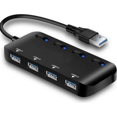 Hub USB 3.0 - MARQUE - Multi 4 Ports - Noir - Protection contre les surtensions - Charge intelligente (1/4)
