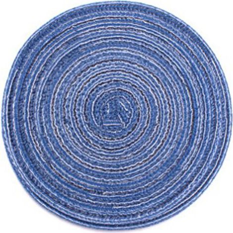 Tischsets aus Baumwollgarn im nordischen Stil, hitzebeständige Untersetzer, Teller- und Schüsselsets, Tischdekoration, runde, gewebte, wärmeisolierende Tischsets, 36 x 36 cm, 4er-Set, blau, 36 x 36 cm (1/4)