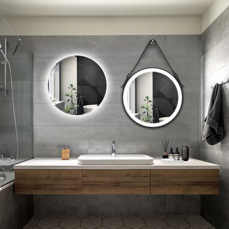 ELEGANT Bathroom LED Mirror Modern Wall Mounted Round Bathroom Mirror 600x600mm 3 Color + 600x600mm Black Frame Both with Demister Pad (1/5)