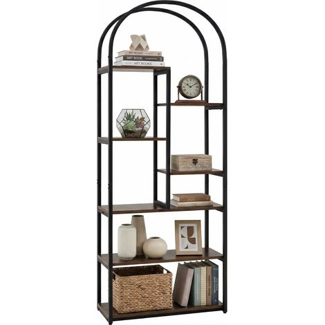 COSTWAY Libreria Scaffale Legno Arco Salvaspazio Cucina Libreria A 7 Ripiani Scaffale Portaoggetti Media Componibile Terra Metallo Mobile Moderna Design Sotti (1/5)