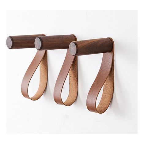 (noyer Lot de 3)Patère Murale en Cuir Crochets Muraux en Bois Porte-Manteau Mural pour accrocher Sac Serviettes et Manteaux Décoration Scandinave Design Moderne (1/5)