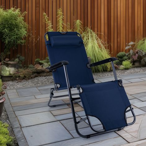 Klappstuhl Gartenstuhl mit Kopfkissen Strandstuhl Sonnenliege Hochlehner Campingstuhl Liegestuhl klappbar, Metall Textil blau schwarz, max. 100kg, L 153 cm