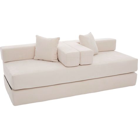 ELVMI Canapé Modulaire en Chenille avec Poches latérales et Base Antidérapante, Beige (1/5)