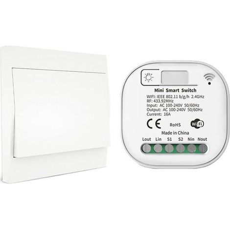 Beijiyi – Kabelloser Lichtschalter mit Fernbedienung (RF433 und WLAN) – Keine Batterien oder Verkabelung erforderlich – Kompatibel mit Alexa, Google Home und Tuya – 1 Sender, 1 Empfänger (1/5)