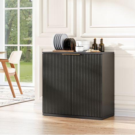 Aparador moderno con puertas acanaladas, MDF negro, 80 x 40 x 80 cm, REDOM (1/5)