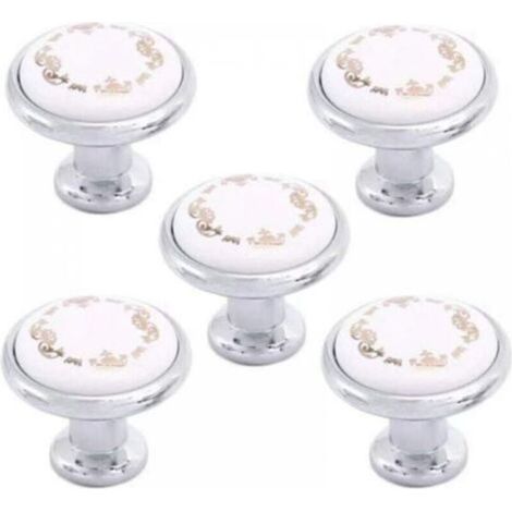 Set of 5 32mm Round Interior Cupboard/Dresser/Kids Cabinet/Kitchen Pull Handles with Attached Hardware - Hand Painted Antique Ceramic Door Knobs (1/4)