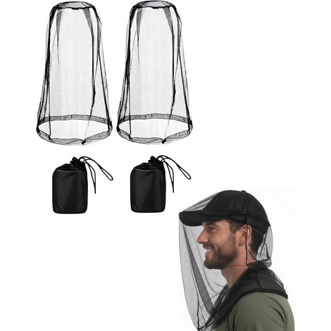 Lot de 2 Filets Anti-Moustiques pour la Tête Noir avec Poches, Chapeau avec Filet Anti-Insectes, Protection Contre les Insectes pour Randonnée, Camping, Pêche, Jardin et Apiculture (1/5)