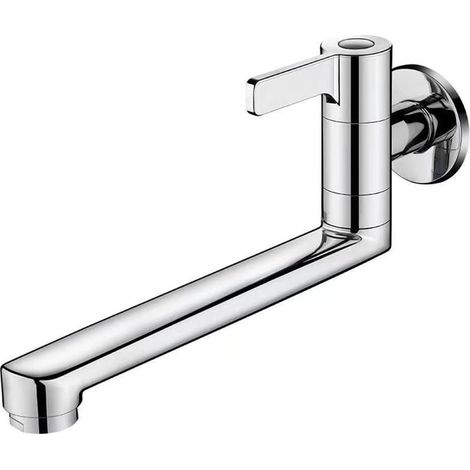 Robinet mitigeur d'évier de cuisine, robinet mural étendu en acier inoxydable – Robinet d'eau froide unique rotatif pour évier, serpillère, piscine, cuisine, balcon (25 cm) (1/5)