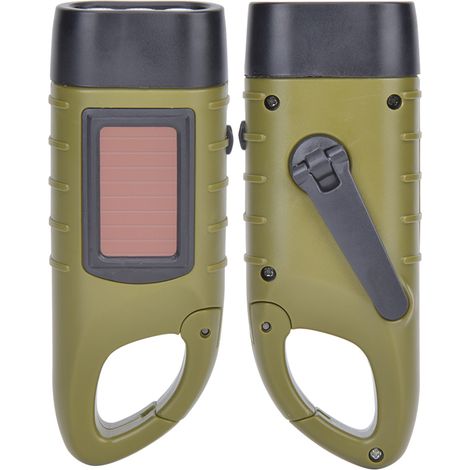 Lampe torche solaire portable à manivelle AT5503 en plastique ABS, LED d'urgence, idéale pour l'escalade et le camping (verte). (1/5)