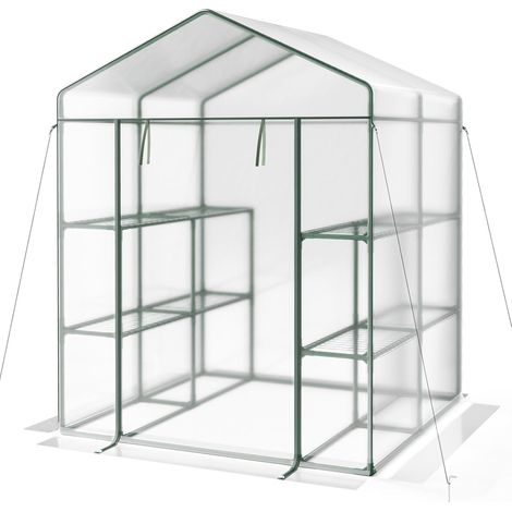 GOPLUS Serre Mini Portable, Serre de Jardinage Extérieure avec 4 Niveaux, 8 Étagères, Porte à roulettes avec Fermeture éclair, Film Imperméable, Serre pour Plantes en Pot, Fruits, Légumes (1/5)