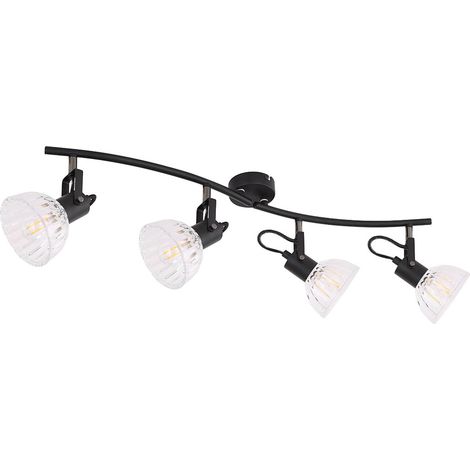 Faretto da soffitto Spot bar nero Plafoniera 4 fiamme Lampada da soffitto soggiorno, faretti orientabili, metallo vetro, 4x E14, LxH 70 x 18 cm (1/5)