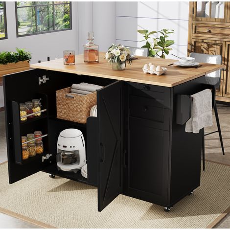 Mueble cocina plegable multifuncional con ruedas negro OKMYHOME (1/5)