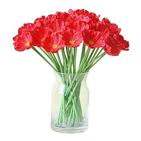 Lot de 10 coquelicots rouges artificiels, coquelicots en soie, coquelicots sauvages artificiels, fleurs artificielles réalistes au toucher pour la décoration automnale intérieure et extérieure