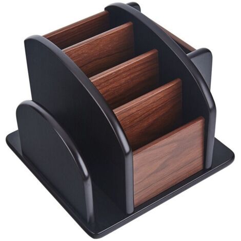 Organisateur de télécommandes rotatif en bois - Support pour télécommandes TV à 6 compartiments - Boîte de rangement rotative pour télécommandes (1/4)