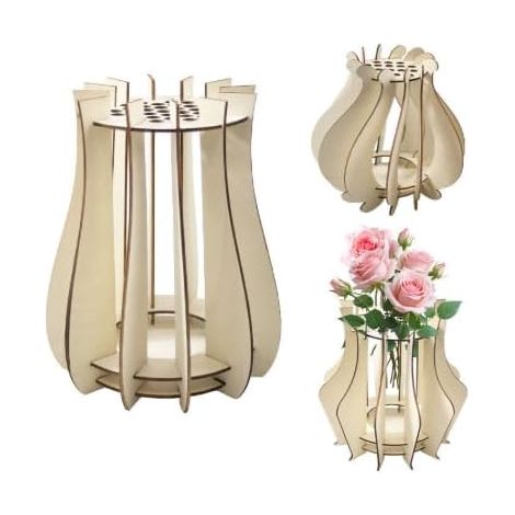 Lot de 2 Vase en Bois pour Fleurs - Vases Décoratifs avec Assemblage Créatif - Compatibles pour Bouquet, Rose, Tournesol, Orchidées, Tulipes, Fleurs Séchées ou Artificielles