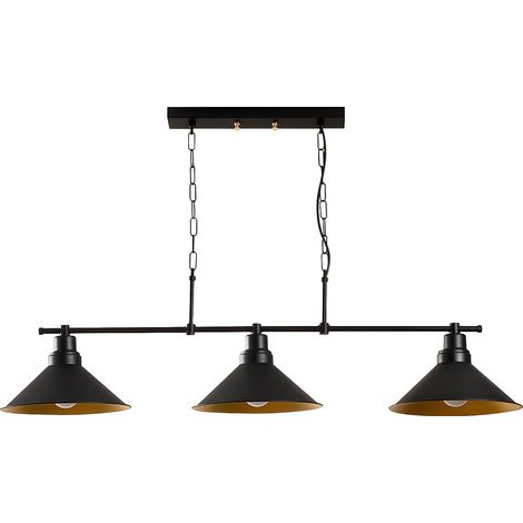 Lampadario industriale 3 abat-jour L. 108 x H. 55 cm in Metallo Nero - SIVANI