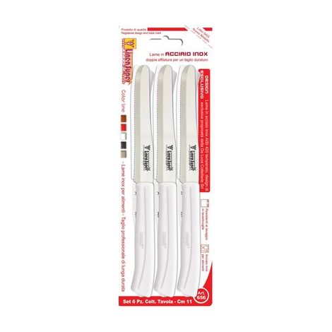 Coltello Tavola Super De Luca Manico Plt Bianco Inox 11 cm 6 Pezzi