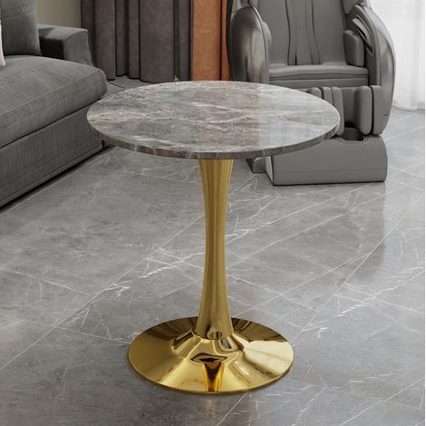 Mesa de centro 77.5x77.5x15.5 cm dorado en mármol artificial con diseño minimalista y patas altas (1/5)