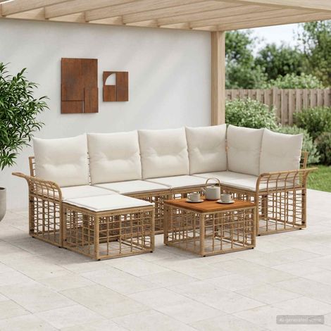 Salon de jardin modulable 7 pièces en poly rattan blanc naturel et crème, 53.3kg - PANGIVO (1/5)