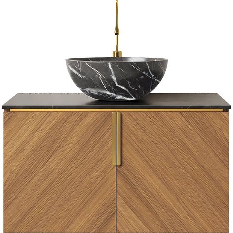 CHICFURN Mueble lavabo suspendido 76 x 50 x 55,1 cm negro y roble marrón con lavabo (1/5)
