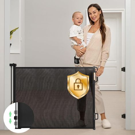Barrière Sécurité Enfant, Rétractable, Noir, 140cm, Maille (1/5)