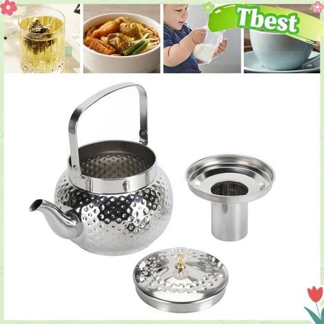 Tbest bouilloire à thé sur la cuisinière Théière en acier inoxydable avec filtre amovible, bouilloire table cafetiere Pointillé 1L (1/5)