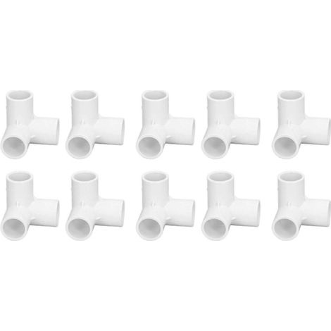 Confezione da 10 raccordi a T ad angolo retto in PVC, diametro interno 20 mm, colore bianco. (1/5)