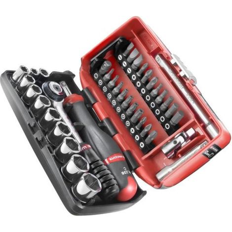 Coffret douilles 1/4'' 6 pans métriques et embouts - FACOM - R2NANOPB - 38 pieces diametre 5,5 a 14mm (1/4)