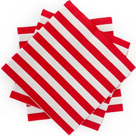 Serviettes rayées élégantes 33 x 33 cm blanches et rouges, lot de 20. (1/3)