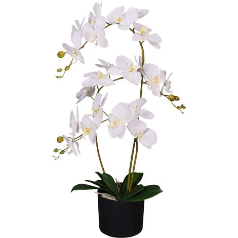 65cm Artificial Luxury Artificial Orchid - 3 Stems - Soft White Plant (1/3)
