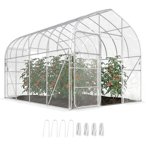 Serre tunnel de jardin - serre pour tomates - Outsunny - 12m² film PO anti-goutte acier galvanisé 25mm - 296x391x267cm - transparent (1/5)