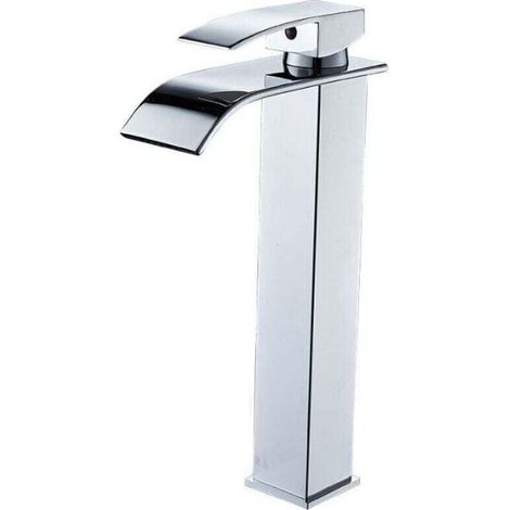 Robinet de salle de bain à bec haut cascade en laiton mitigeur de lavabo robinet de lavabo chromé design moderne (1/4)