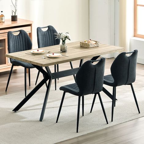 Ensemble table à manger - WAFTING - Table 140x80x73 cm - 4 chaises tissu - Bois clair & métal (1/5)
