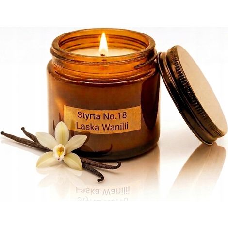 Vela de soja con aroma a vainilla, 60 ml, Styrta No. 18 Natural, en envase de vidrio vegano. (1/4)