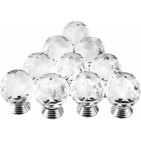Ensemble de 10 boutons de porte poignée forme 30mm diamètre clair cristal verre meubles boutons ronds verre boutons armoire tiroir décoration (1/3)