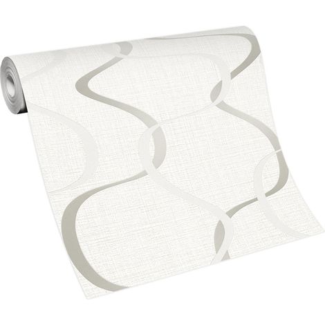 Papier peint tendance motif ondulation gris Tapisserie moderne ondulé blanche & grise Papier peint intissé blanc pour couloir (1/3)