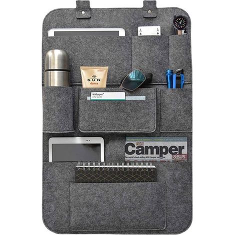 Funda para asiento trasero,Bolsa de fieltro para accesorios de camping,Con múltiples compartimentos,62 x 42 cm,Gris oscuro (1/5)