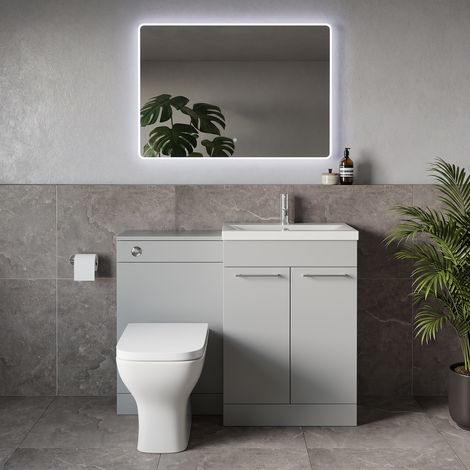 Napoli 390 Gloss Grey Pearl 1100mm 2 Door Vanity Unit Toilet Suite with Glide Basin - 1100mm - Chrome 160mm HandleWith Kingston Toilet Pan and Seat