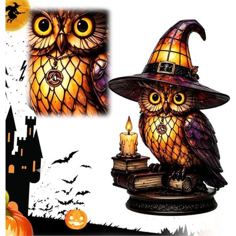 Lampe de table hibou d'Halloween, veilleuse LED gothique, lampe décorative vintage pour bureau, étagère et maison, bougie hibou USB (1/5)