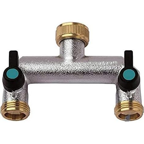 Suinga – Robinet extérieur double sortie 3/4 – Entrée femelle 3/4 – Vanne 2 voies en laiton – Résistant aux intempéries pour arrosage
