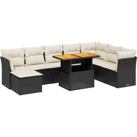 Maison Exclusive - Salon de jardin 9 pcs avec coussins noir résine tressée (1/3)
