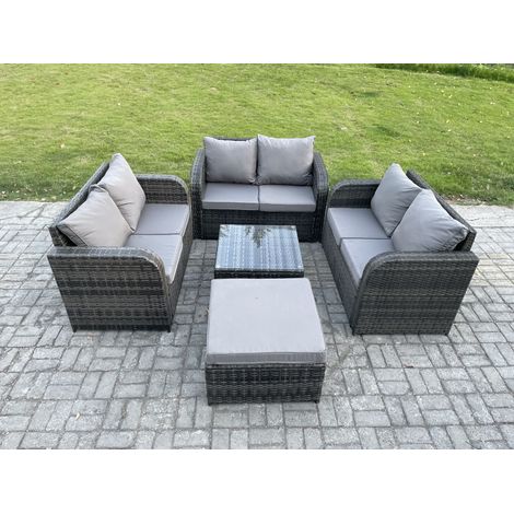 Fimous 7 places Ensemble de meubles de jardin en rotin avec Table basse carrée Love Sofa grand tabouret (1/5)