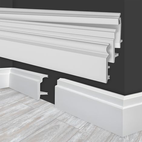 MARBET DESIGN Plinthes en HDPS (polystyrène haute densité) blanc, plinthes lumineuses, éclairage indirect LED: HF-1 - 108x24 mm (de), 2 Meter / 1 Leiste (de)