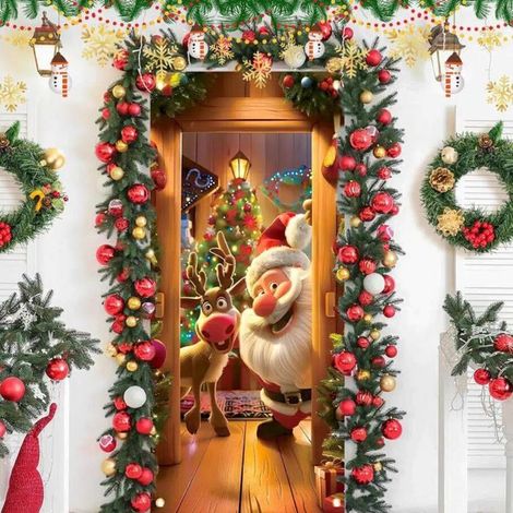 Décoration de Porte Noel - Bannière de Porte de Noël Suspendue 90x200cm - Couverture de Porte de Père Noël pour Décorations de Fête (1/5)
